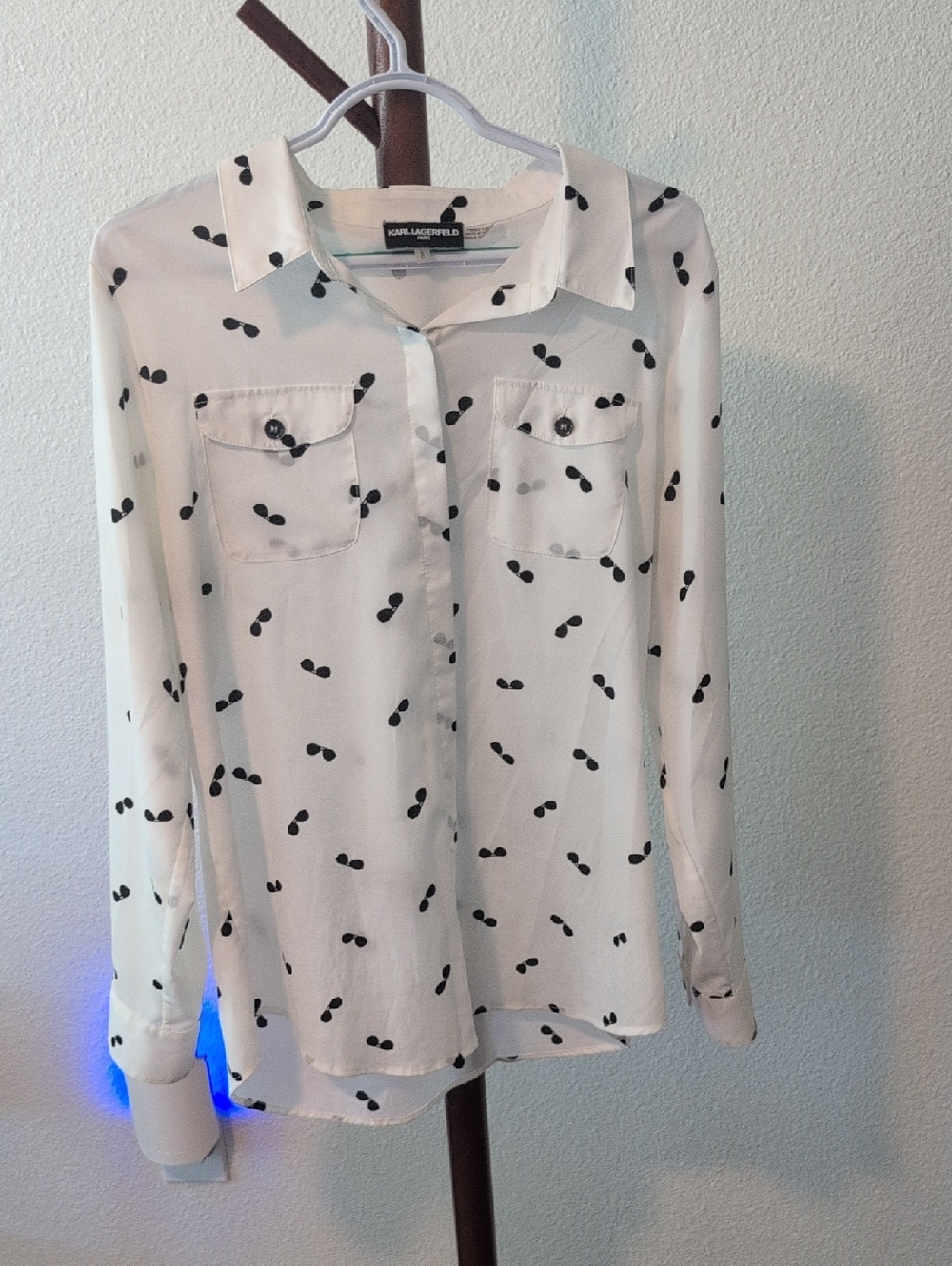 Karl Lagerfeld White Blouse with Black Sunglass Dot Print